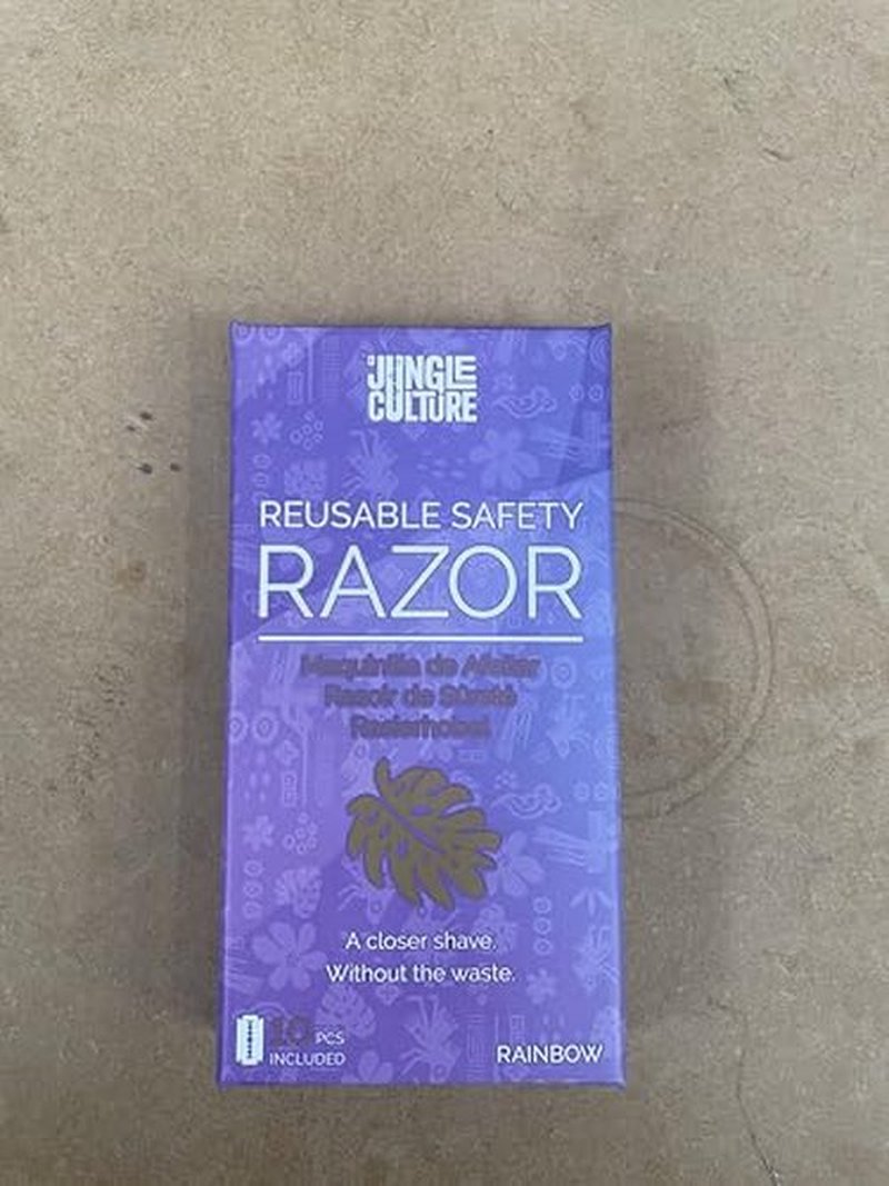 Jungle Culture Safety Razor with 10 Double Edge Blades • Single Blade Metal Razors for Women & Men for Body & Face • Eco Friendly & Reusable Shaver • Rainbow
