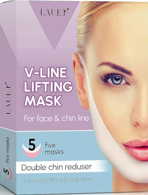 V Shaped Contouring Face Mask Line Shaping Lifting Belt Neck Reduction Jawline Lift Tape Enhancer Face Patch Firming Tightening Skin Chin Up Sculpting Collagen Mask Hyaluronic Acid Aloe Vera 5 pcs