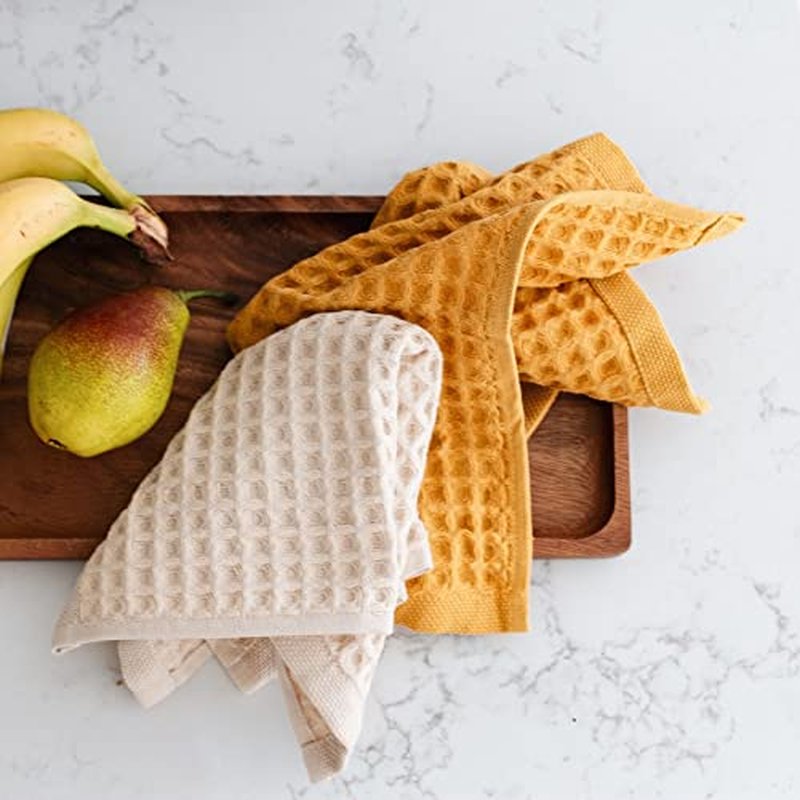 sea me at home Waffle Washcloth Set, 100% Cotton (4 Pcs Washcloth 13x13 inches, Mustard)