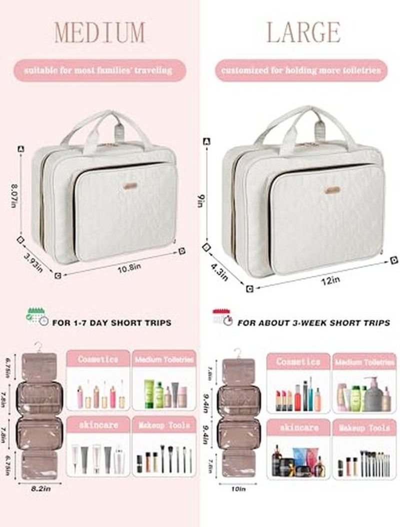 BALULHG Travel Toiletry Bag for Women Large Capacity with Hook - Portable Cosmetic Case,Hanging Makeup Bag for Full Sized ToiletriesTravel Essentials for Business Trips and Camping Beige