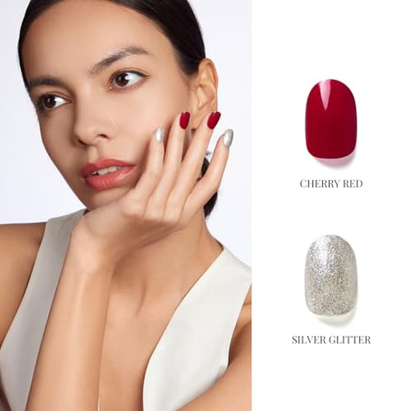 NAILOG Gel Nail Polish Set - 4 Colors Top Coat Color Gel Base 3-In-1 Soak Off UV Gel Polish Kit for Home DIY & Birthday Gifts for Women | Prussian Blue, Brick Red, Cotton White, Glitter