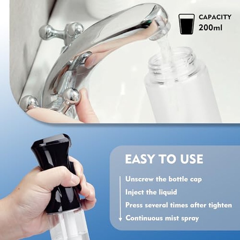 HPPFFY Continuous Spray Bottle for Hair, 1Pack Black 6.8oz Mister Spray Bottle, Hair Spray Bottles for Hairstyling, Cleaning, Plants, Pets, Salons & More