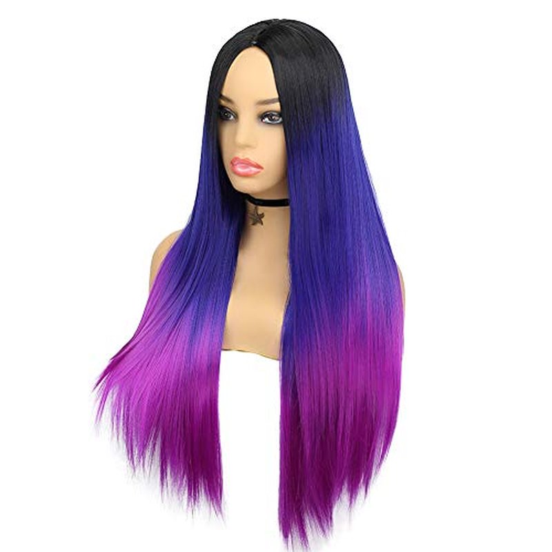 WIGER 30 Inches Long Straight Highlight Blonde Wigs for Black Women Brown Mixed Honey Blonde Straight Lace Part Wigs Ombre Long Blonde Hair with Highlights Synthetic Colorful Hair