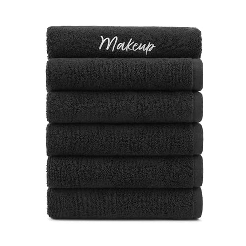 Arkwright Makeup Towels - Pack of 6 - Super Soft 100% Cotton, Gentle & Lightweight Small Fingertip Powder Room Washcloths, Guest Bathroom Essentials for Hosts & Artists, 11 x 17 in, Black