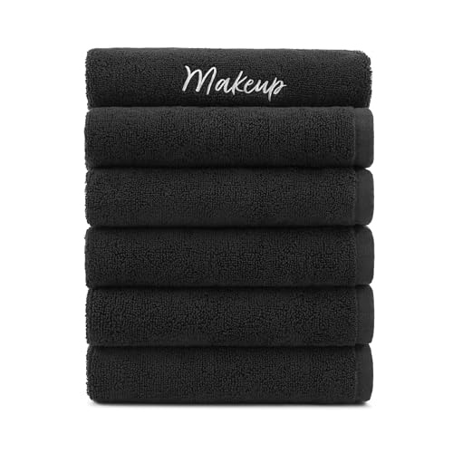 Arkwright Makeup Towels - Pack of 6 - Super Soft 100% Cotton, Gentle & Lightweight Small Fingertip Powder Room Washcloths, Guest Bathroom Essentials for Hosts & Artists, 11 x 17 in, Black