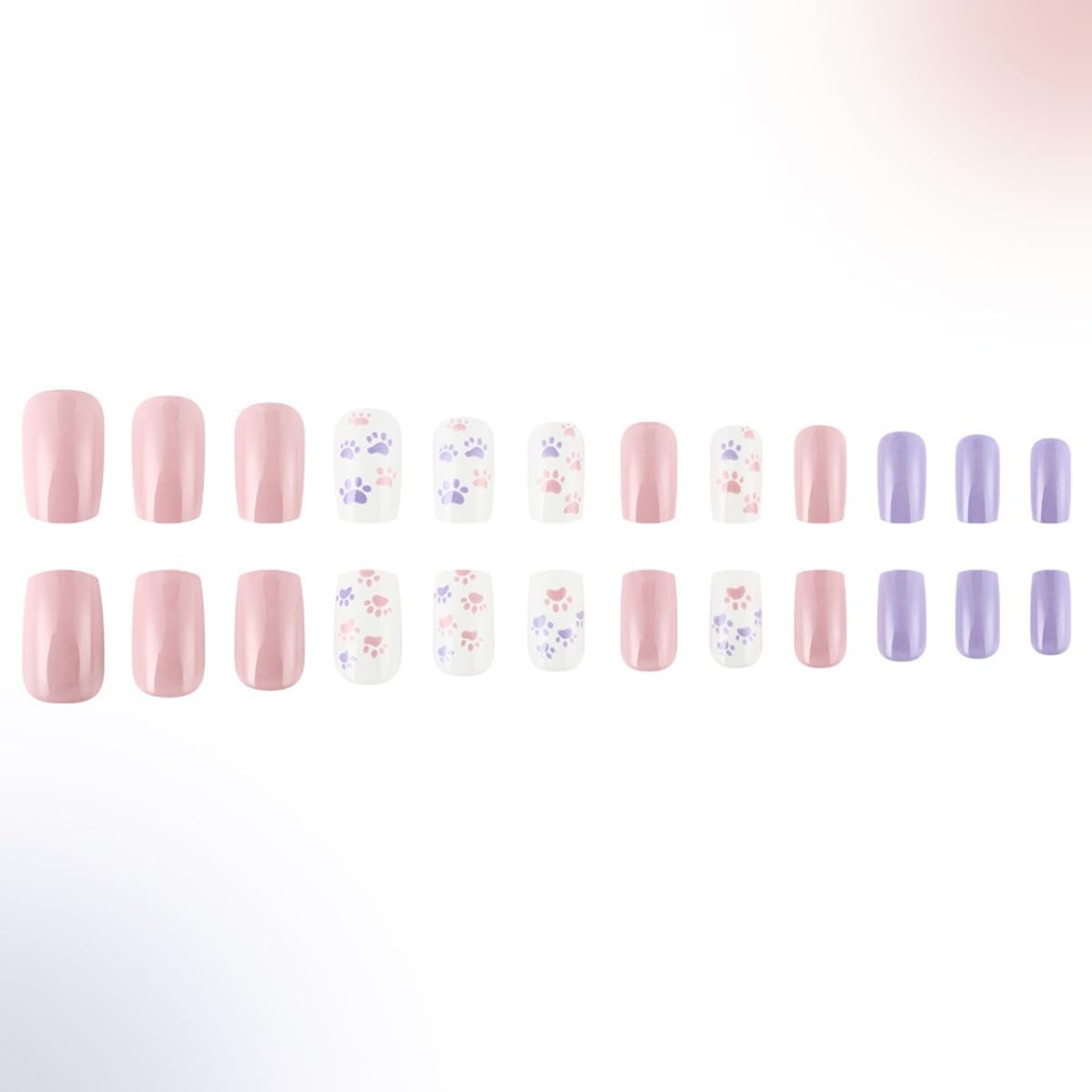 24Pcs Cute Press on Nails Square Short Fake Nails Solid Color Glue on Nails Cat Claw False Nails with Designs Valentine's Day Acrylic Nails Glossy Artificial Stick on Nails for Women Girls