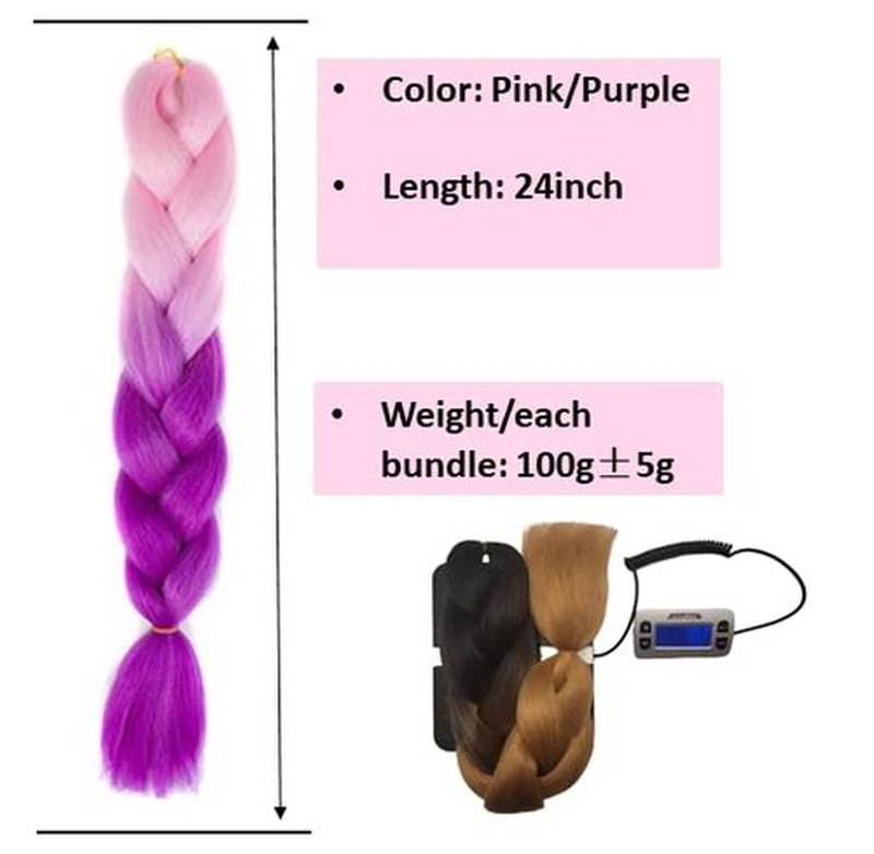 Braiding Hair Extension Jumbo Ombre Colorful for Crochet Braiding 6 Packs (High temperature, Synthetic Fiber, 24 inches) (6 Bundles, Pink to Purple)