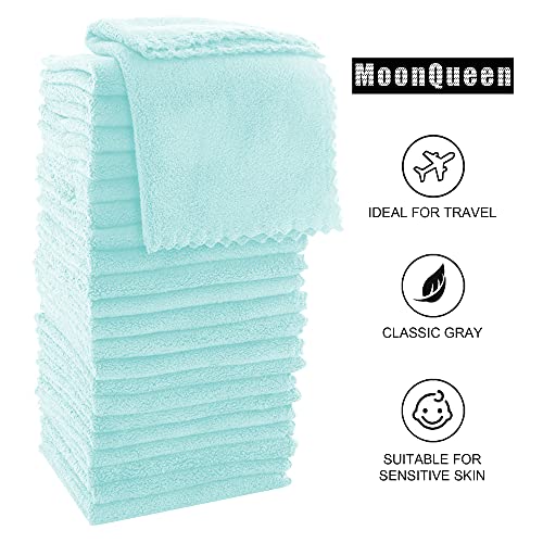 MOONQUEEN Ultra Soft Premium Washcloths Set - 12 x 12 inches - 24 Pack - Quick Drying - Highly Absorbent Coral Velvet Bathroom Wash Clothes - Use as Bath, Spa, Facial, Fingertip Towel (Frozen Blue)