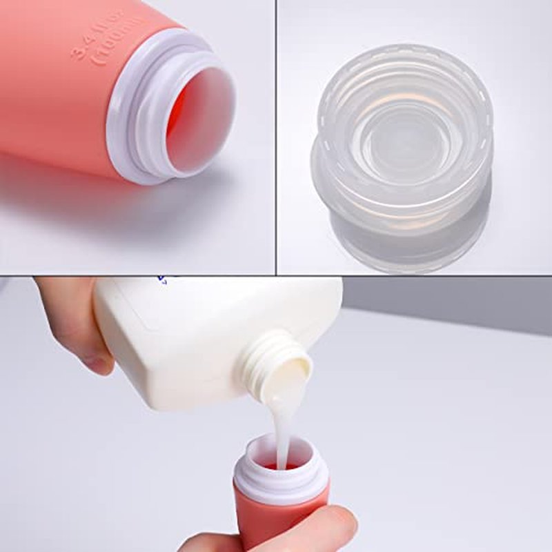 Silicone Travel Bottles,4 Pack 3.4oz Leak Proof Liquid Squeezable Refillable Portable Travel Accessories/Cosmetic Containers,BPA Free,Travel Size Bottles for Toiletries Shampoo Conditioner Lotion