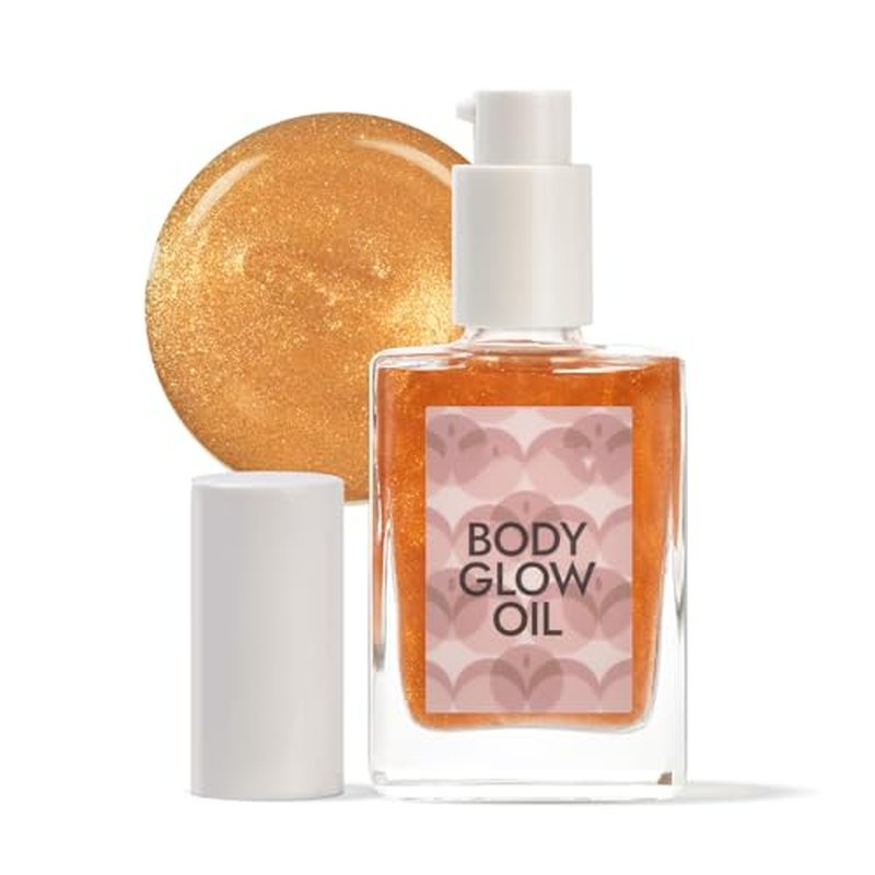 Shimmer Body Oil for Glowing Skin Body Shimmer Oil Hydrating Makeup Highlighter for Body and Face Enhancer Natural Radiance and Dewy Finish Skin Tones (04#, 1.02 fl. oz/ 30ml)