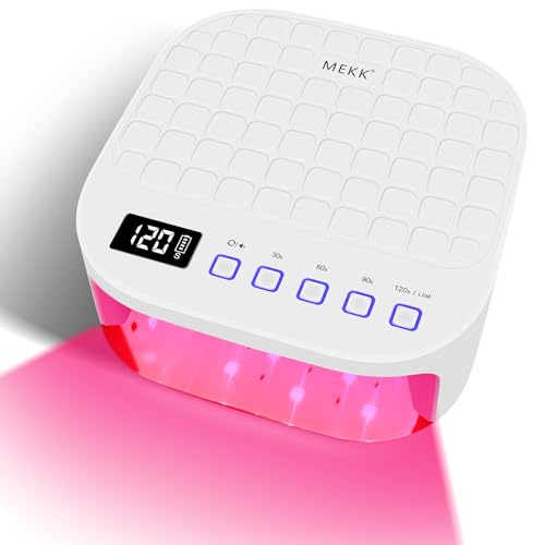 MEKK Cordless UV Nail Lamp,54W UV Light for Gel Nails,Professional UV LED Nail Dryer with Auto Sensor & 4 Timer,Red Light UV Nail Light,Flash Cure Lamp for Salon & Home, Checkered Design - Pink