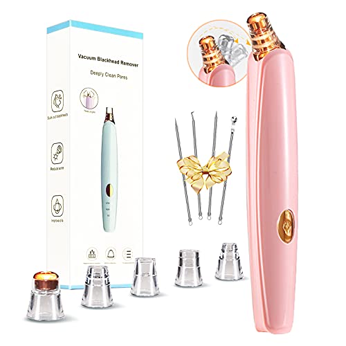 Blackhead Remover Pore Vacuum Cleaner - Upgraded Facial Pore Cleaner - Electric USB Pore Vacuum with 5 Probes - Upgraded Blackhead Suction Tool - Blackhead Remover Kit (Pink)
