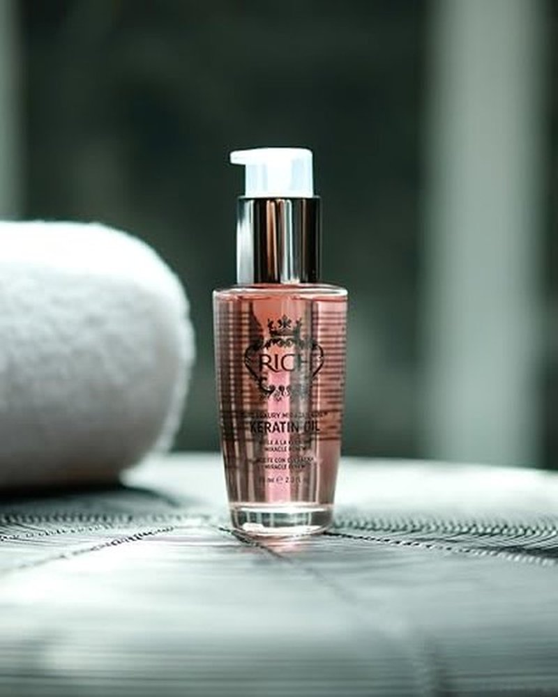 RICH Pure Luxury Miracle Renew Keratin Hair Oil for All Hair Types - Fights Frizz and Adds Shine - Enriched with Keratin Protein, Argan Oil and Jojoba Seed Oil - Heat Protective - 2.3 Oz