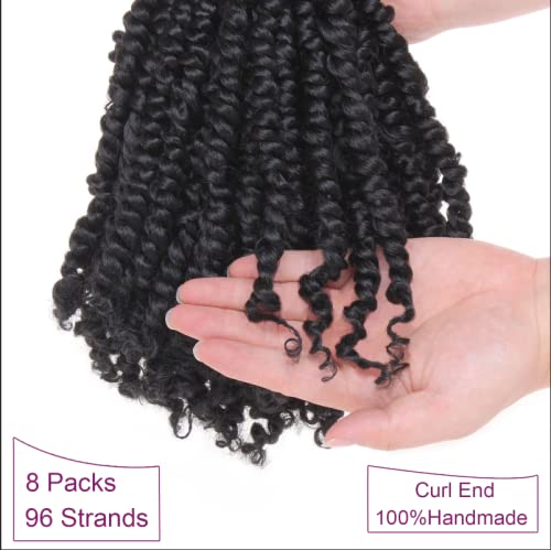 ZRQ Short 8 Packs Pre-twisted Bob Passion Twist Crochet Hair with Curly Ends 12 Inch Pre looped Black Passion Twists Hair 12 Roots/Pack Synthetic Bohemian Crochet Braids Hair for Black Women 1B#