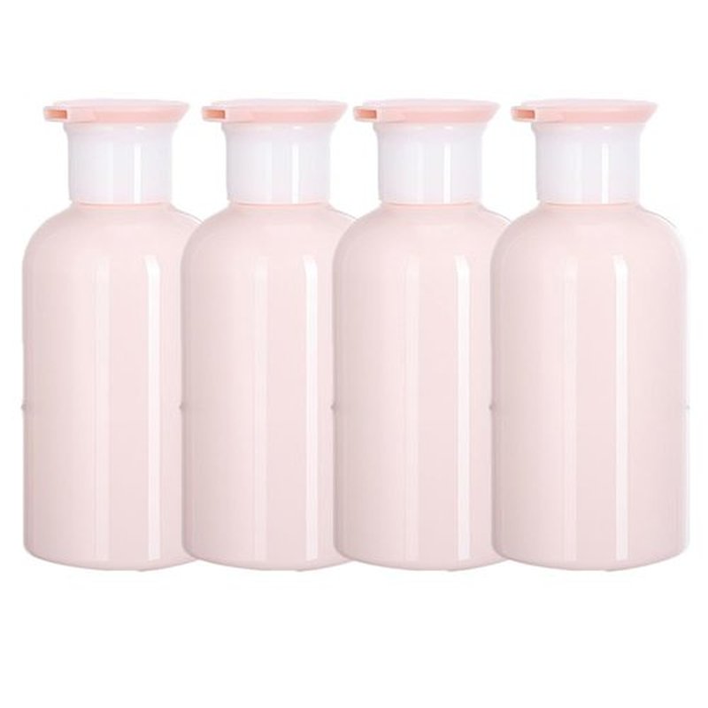 4 Pack Plastic Bottles with Pump Dispenser, Refillable Travel Containers, 300ml (Pink)