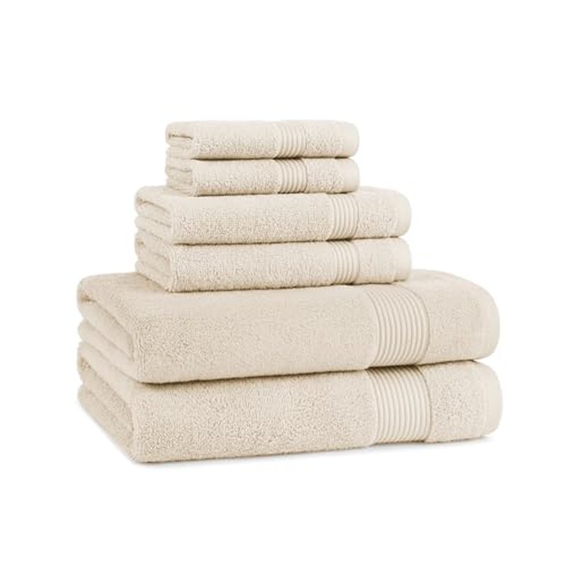 Arkwright Bath Towels Set of 6 - Super Soft 100% Cotton, 600 GSM Quick Dry & Absorbent, Luxury Bathroom Essentials with 2 Shower Towels, 2 Hand Towels and 2 Washcloths, Alabaster Ivory