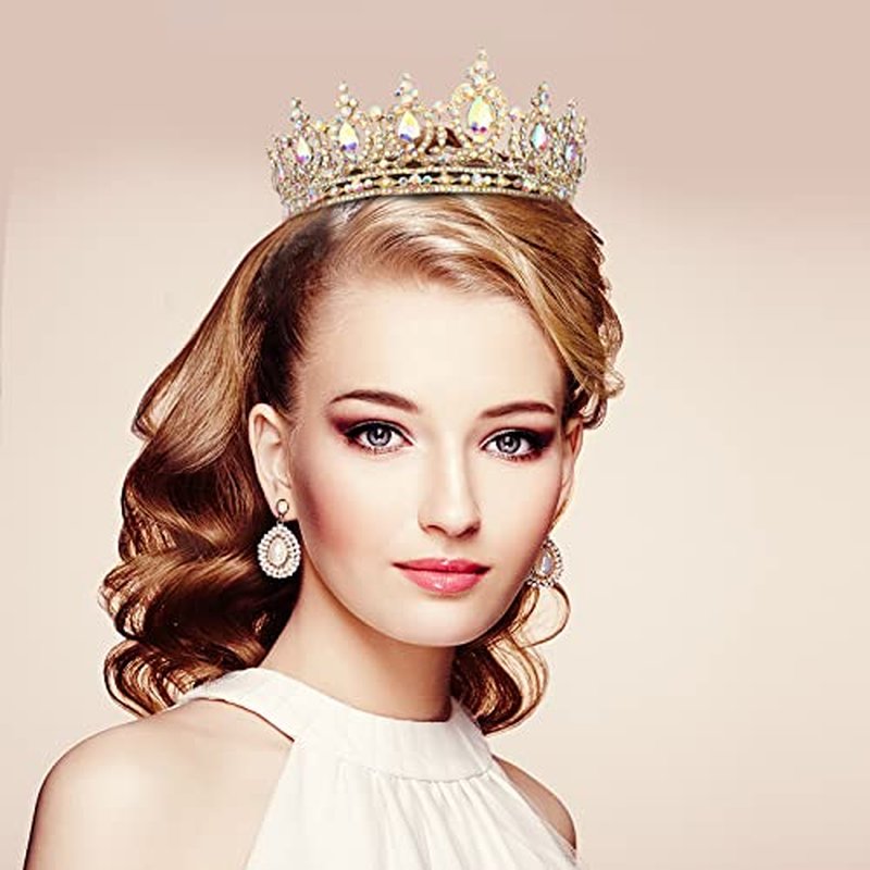 COCIDE Gold Queen Crown for Women Crystal Tiara and Crown for Girl Rhinestones Hair Accessories for Wedding Bride Birthday Party Prom Bridal Bridesmaid (Aurora Borealis + Gold Tiara)