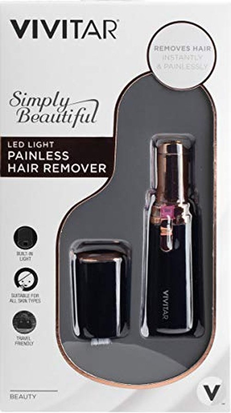 Vivitar PG-V027-BLK LED Light Painless Hair Remover, Portable And Compact Trimmer Shaver, Easy Storage And Is Travel-Friendly With Built-In LED Light For Chin Hair And Cheek Hair, Black