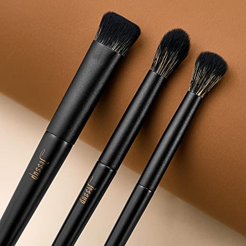 Eyeshadow Brush Set Jessup Eye Makeup Brushes Professional 10Pcs Blending Brush Eye Shadow Liner Brush Crease Brush Duo-end Brow Brush, Elegant Black T337