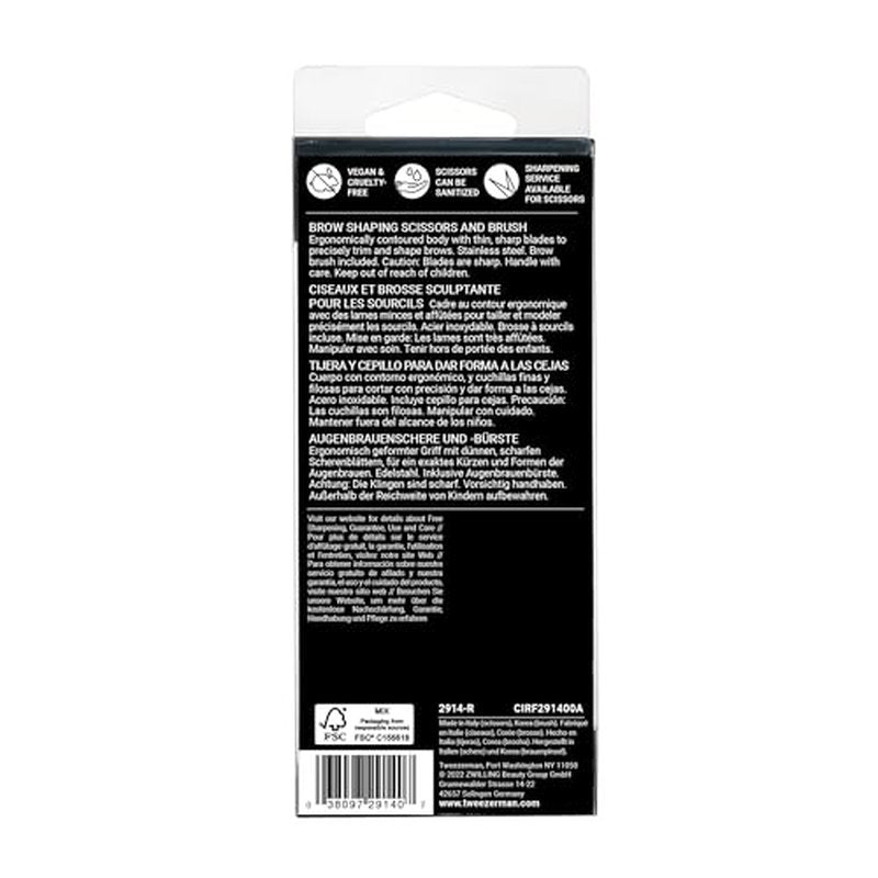 Tweezerman Brow Shaping Scissors and Brush - Stainless Steel Eyebrow Trimming Scissors for Women and Men