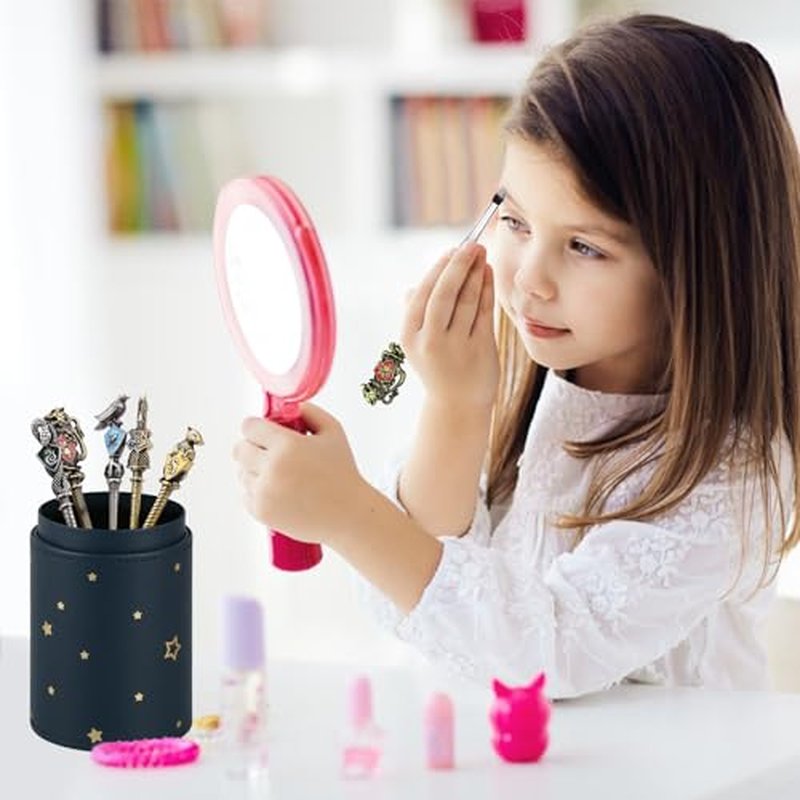 5 PCS Metal Makeup Brushes Set with Brushes Holder, Wizard Wand Makeup Brushes Set for Women Girls