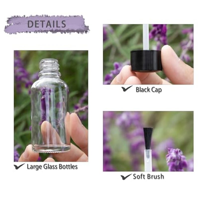 Agidea 6PCS Large Empty Nail Polish Bottles with Brush,Refillable Glass Cuticle Oil Bottles Travel Containers with Funnel & Mixing Balls for DIY Nail Art Cuticle Oils (30ML)