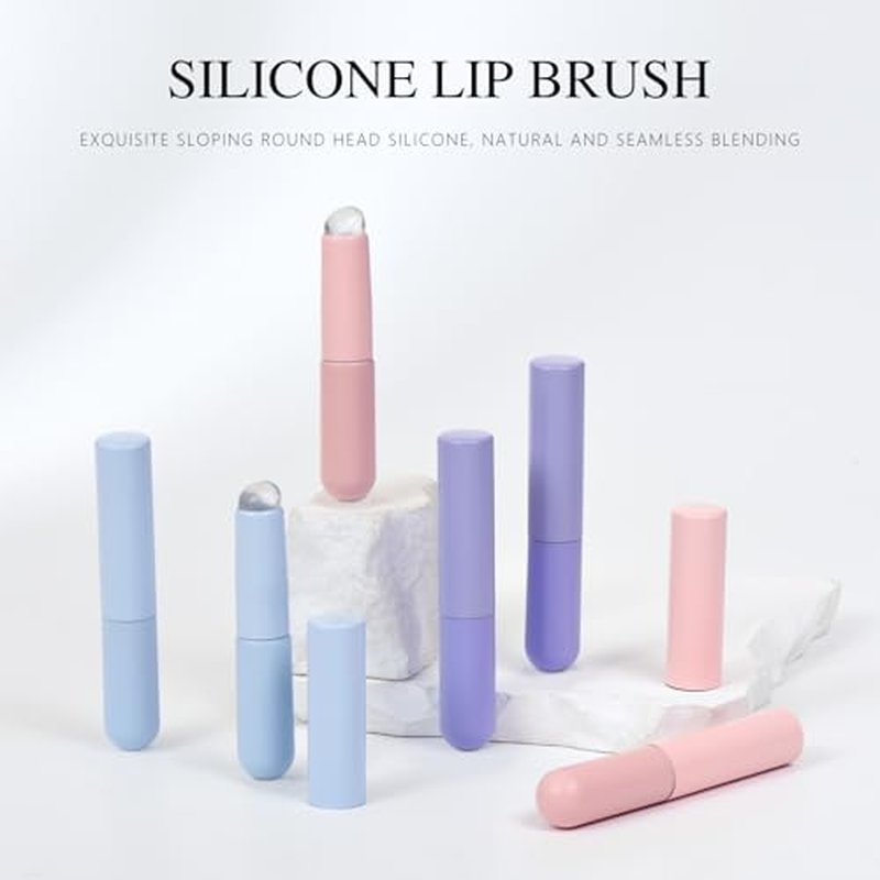2 Pieces Silicone Lip Brush Lip Makeup Brush Silicone Pen Lip Applicator Multi-purpose Makeup Blending Brush with Lid for Lip Nail Coloring (Pink)