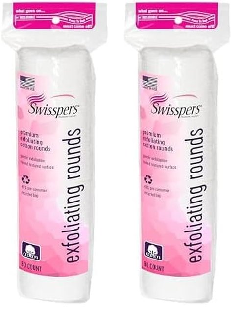Swisspers Premium Exfoliating Rounds, 2 Distinct Raised Textured Surface, Cotton Facial Pads, 80 Count Re-closable Bag (Pack of 2)