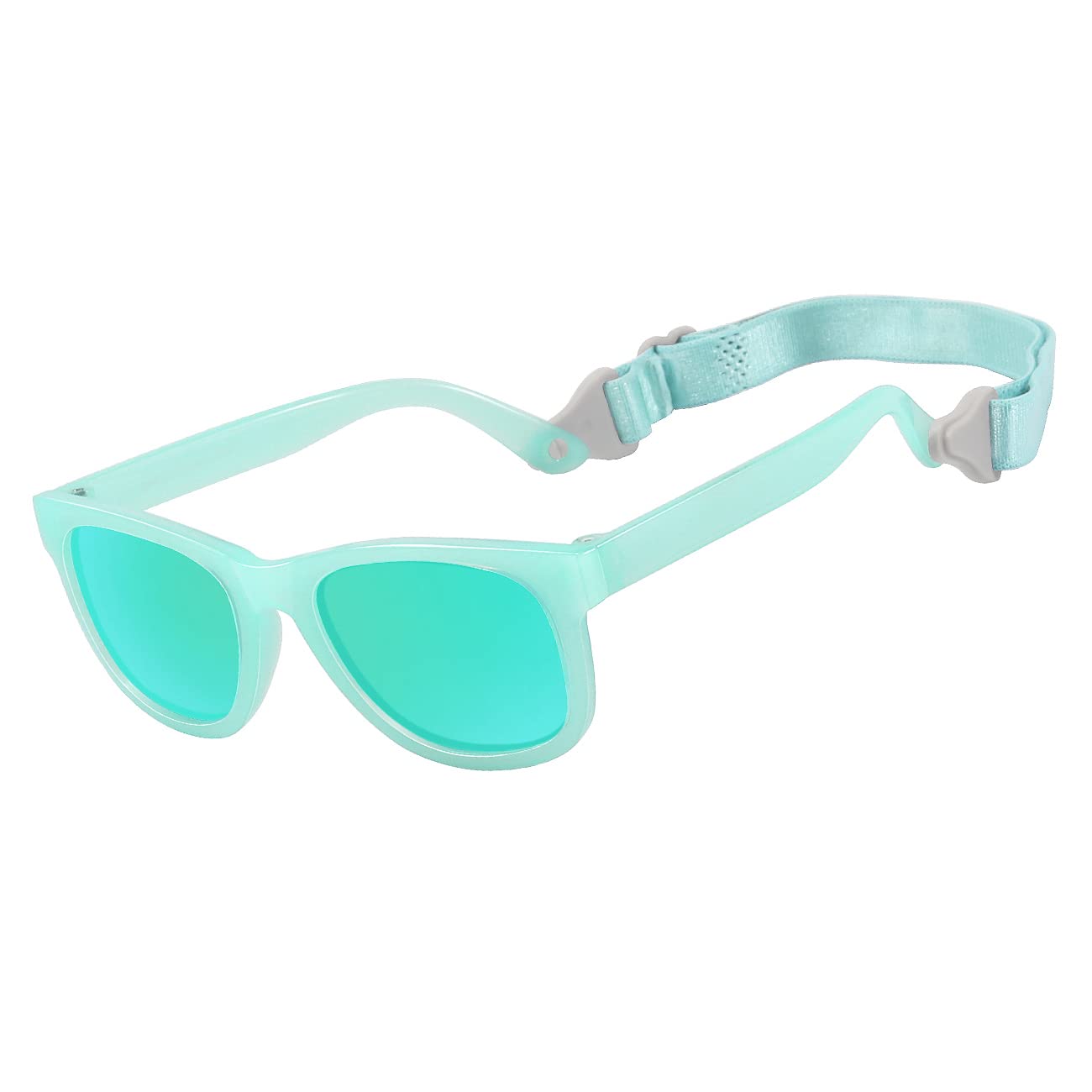 MAXJULI Polarized Baby Infant Sunglasses Safe, Soft, With Adjustable Strap 0-24 Months BPA Free (Translucent Green/Green