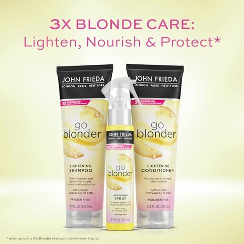 John Frieda Go Blonder Lightening Shampoo for Blonde Color-Treated Hair, free of Paraben, Phthalate, Silicone, Ammonia, Cruelty 8.3 oz Bottle Vegan (Pack of 2)