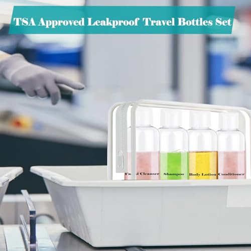Toiletry Travel Bottles for Men Women, 3.4oz/100ml Refillable Plastic Containers with TSA Approved Toiletry Bag - Clear Cosmetic Kit for Shampoo, Conditioner, Lotion and Travel Essential(4Pack, Black)