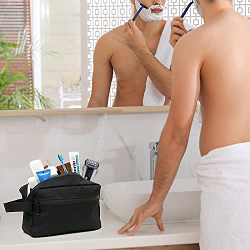 FUNSEED Travel Toiletry Bag for Women and Men, Water-resistant Shaving Bag for Toiletries Accessories, Foldable Storage Bags with Divider and Handle for Cosmetics Brushes Tools (Black)