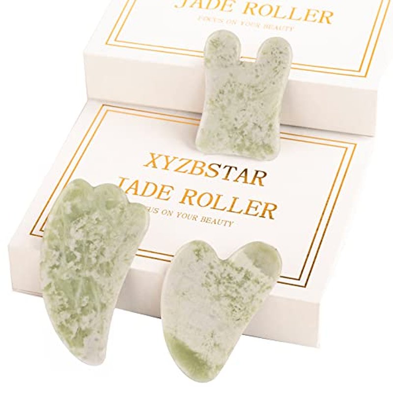 Gua Sha Facial Tools Set of 3 Guasha Massage Tool Rose Quartz Gua Sha Scraping Tool for Face,Neck, Eyes and Body,Jade Stone Guasha Board Pack of 3 (Pink)