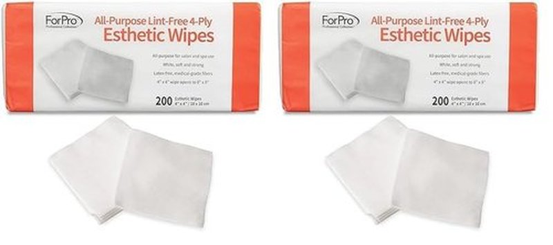 ForPro Professional Collection All-Purpose Lint-Free 4-Ply Esthetic Wipes, Non-Woven, For Salon and Spa Use, Soft, Strong and Durable, Latex-Free, 4" x 4", 200-Count (Pack of 2)