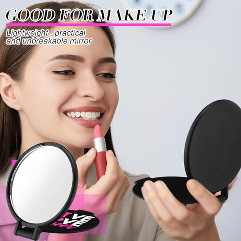 Wenqik 50 Pcs Cheerleader Mirror Gifts Cheerleading Compact Mirror Bulk Folding Pocket Mirror Cheer Party Favors for Team(Black Pink Cheer)