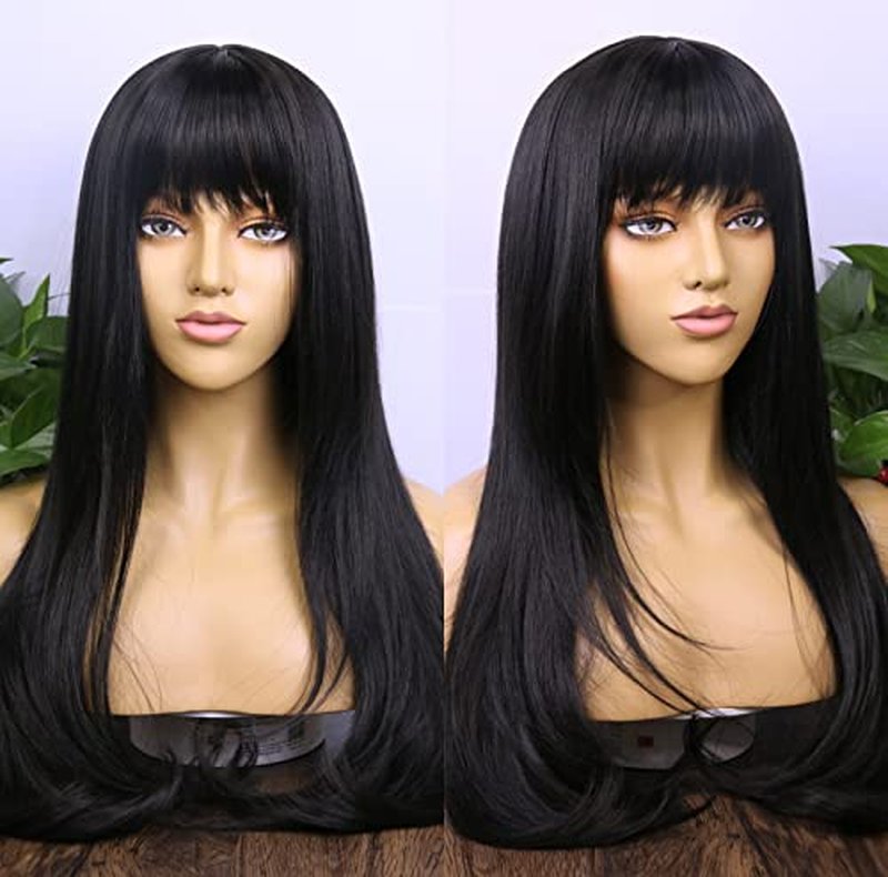 MSMYRNS 99J Ginger Orange Highlights Mixed Color Synthetic Wig With Bangs Natural Wavy Fringe Unit Glueless Full Machine Made Scalp Wig None Lace Wig Fashion Girls Party Cosplay Daily Use Gift