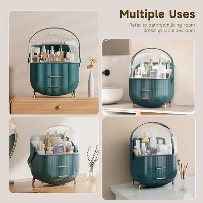 Makeup Storage Organizer with Lid, Waterproof Cosmetics Skincare Organizer for Vanity, Portable Makeup Storage Box for Countertop, Gifts, Women(Pearl White)