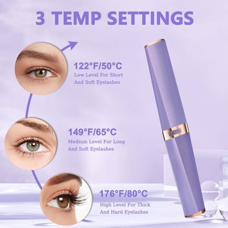 Heated Eyelash Curler - 2 in 1 Clip-Type Eyelash Curler - Heated Lash Curler - Electric Eyelash Curler Rechargeable for 24H Long-Lasting Natural Eyelashes, 3 Heating Modes, 8S Fast Heating, Purple