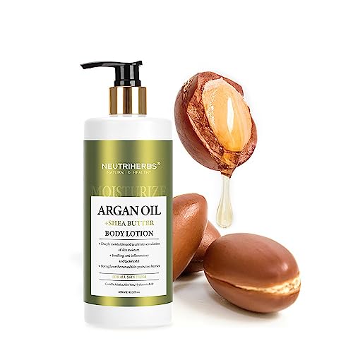 Neutriherbs Body Lotion for Women and Men, Argan Oil + Shea Butter Body Cream, Deep Moisture and Soothin Skin, Plump Bottle - 13.52 Fl Oz