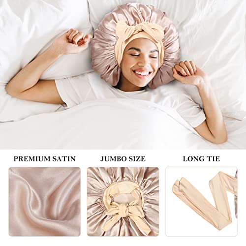 3Pcs Satin Silk Bonnet for Sleeping, Braids Hair Bonnets for Sleeping with Tie Band showercap(Black+Light Green+Dark Green)