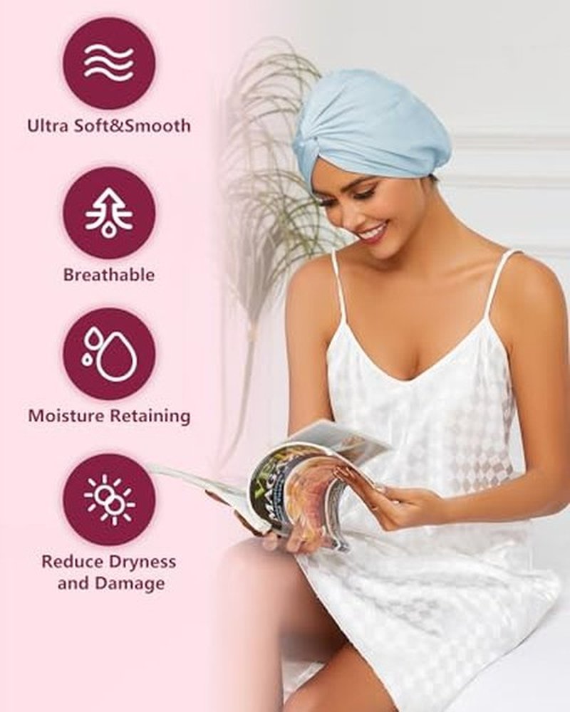 HFRHTGY Adjustable Silk Satin Hair Bonnet for Sleeping, Double Layer Hair Wrap Sleep Cap Turban for Women Men, Curly Straight Hair Long Large Braid Unisex (Aqua Blue 81)