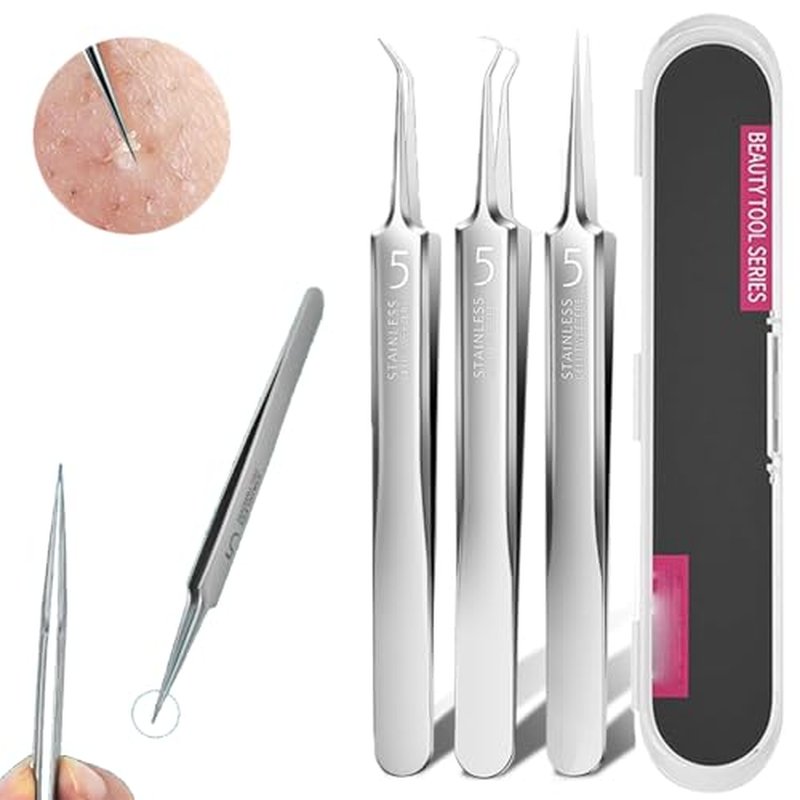 Usiveinborn Blackhead Remover,Usiveinborn Tweezers,Professional Facial Blackhead Remover Tweezers,Usiveinborn Professional Stainless Steel Facial Blackhead Remover Tweezers (3-Piece Set, 1set)