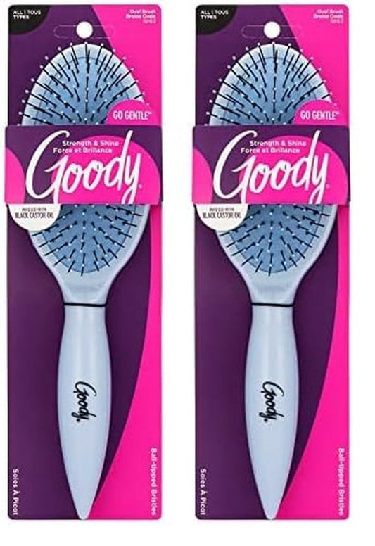 Goody Oval Cushion Brush Infused with Black Castor Oil - Go Gentle - Strengthens & Shines for All Hair Types Without Tears or Breakage - Pain-Free Accessories for Women, Men, Boys, & Girls (Pack of 2)
