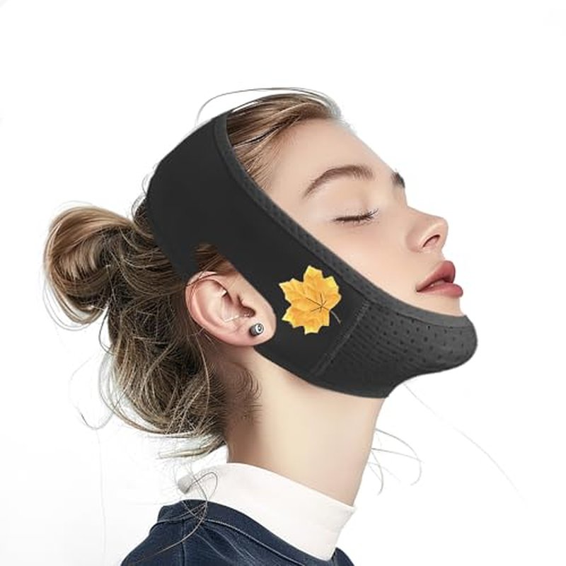 Yuibthr Chin Strap for Sleeping, V Line Lifting Mask, Reusable Face Strap, Jaw Exerciser (Black-Fall Maple Leaf-E)