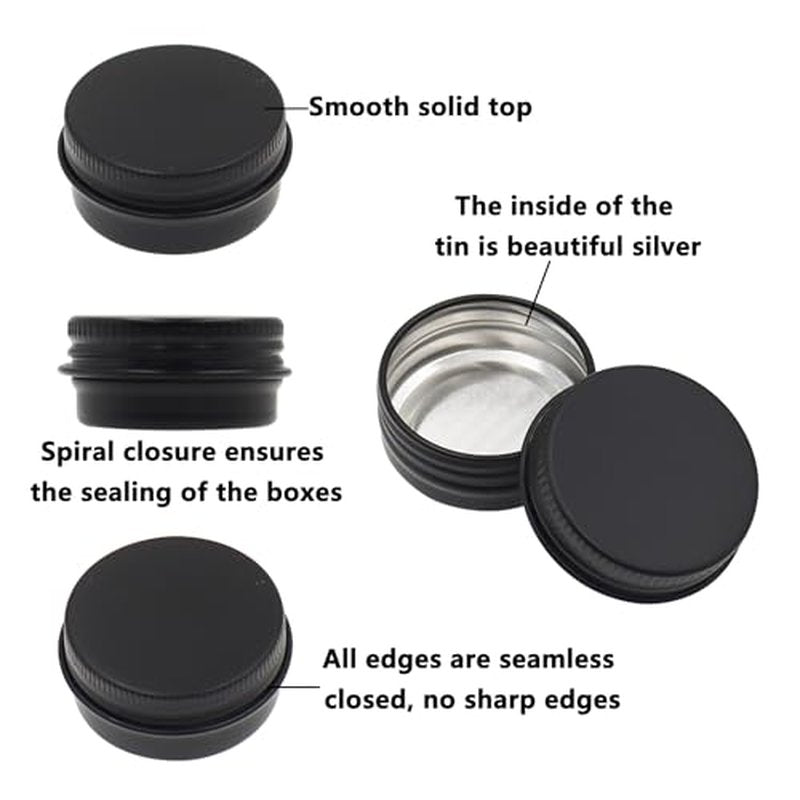 Aluminum Tin Jars Containers,ULIFESTAR Leak Proof Cosmetic Tin Jars Containers,Round Tin Cans with Lids,10PCS Black Cosmetic Sample Refillable Containers for Spice (0.71 ounces 39*20mm/1.53*0.78")