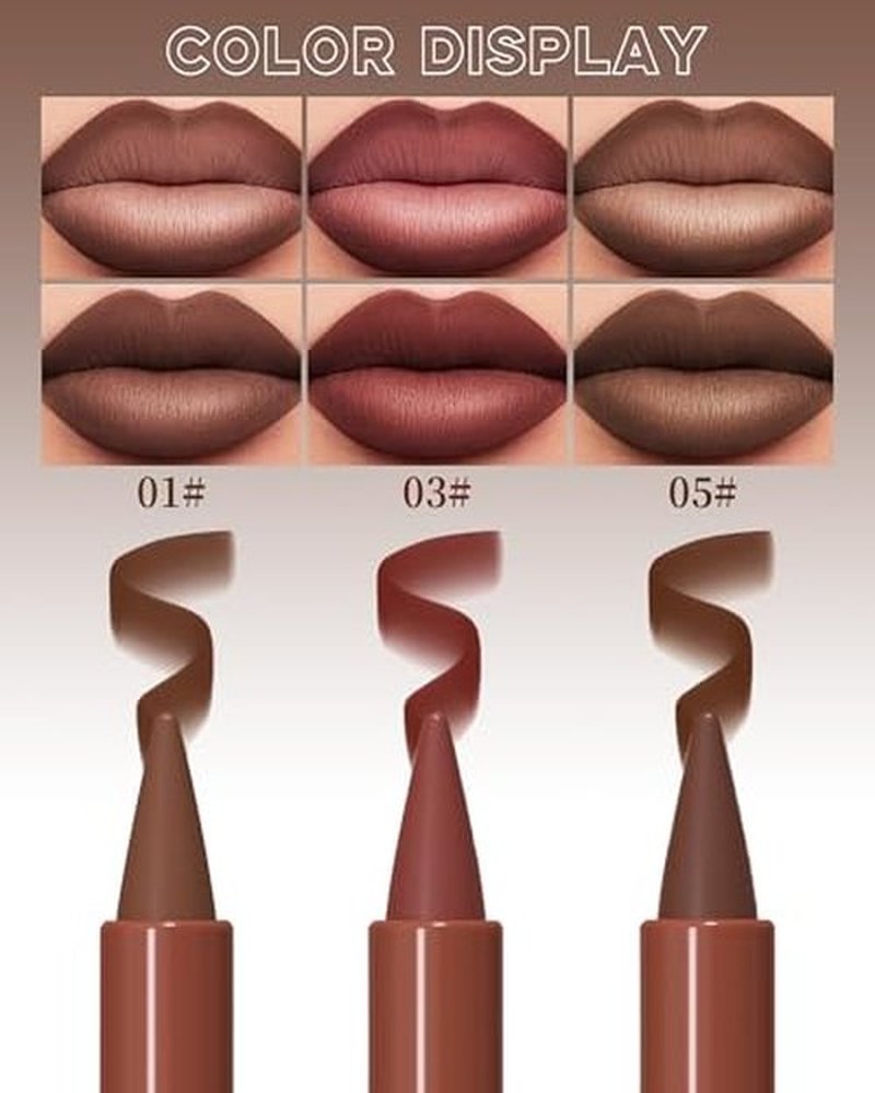3 Colors 2 in 1 Lip Liner Lipstick Set, Gradient Matte Nude Dark Brown Red Lip Liner Velvet Plumping Lip Pencil, Women High Pigmented Long Lasting Lip Crayon Makeup for Gradual Ombre Effect,01+03+05