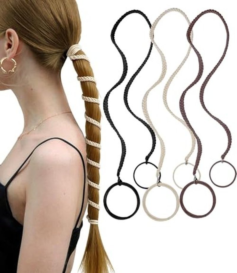 3PCS 25" Ponytail Holders Hair Ties for Sports, Elastic Ponytail Holders Hair Bands, Thick Hair Tie Scrunchies No Damage Long Strong Braided Pony tails Hair Ties, Spiral Long Pony Tail Wrap-003