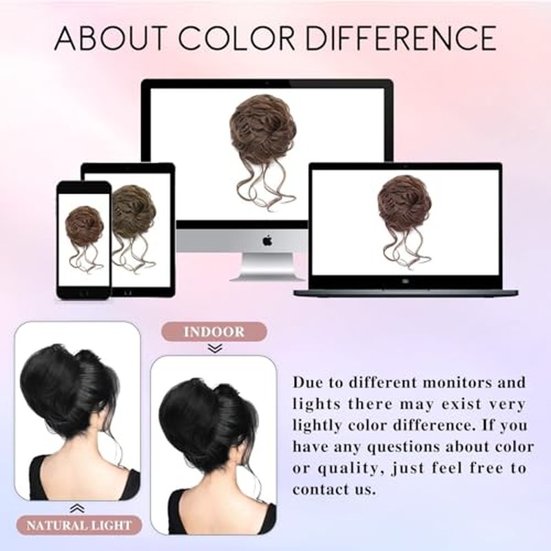 HSLHDI Messy Hair Bun Hair Piece for Women Short Bun Tousled Synthetic Elastic Scrunchies Hairpiece for Women Girls (1-5pcs, 8#-Medium Chestnut Brown)…