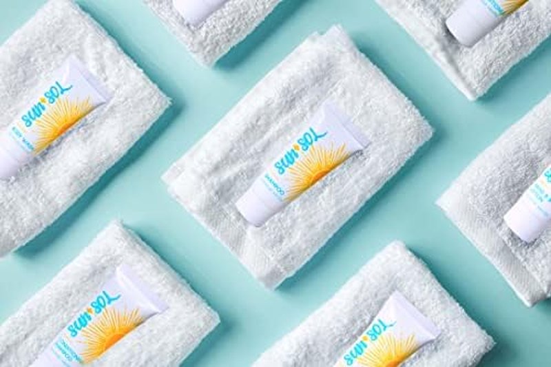World Amenities Sun + Sol Bulk Refreshing Soap Bar With Warm Coconut & Vanilla Fragrances, Sachet Wrapped Travel Size Toiletries, Mini Hotel Amenities