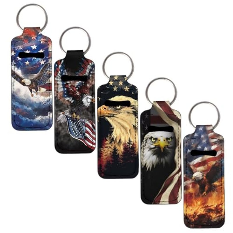 SEANATIVE Eagle American Flag Lipstick Holder Lipstick Holder Keychain Sleeve Lipstick Pouch Lip Balm Holder Sleeve Portable Key Chains to hold Travel Daily Accessories
